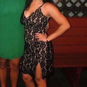 Lulus black lace midi dress with slit